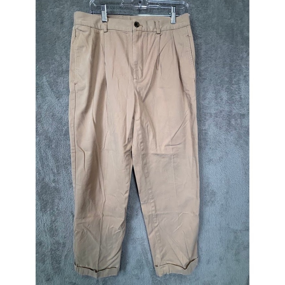 Brooks Brothers 346 Mens Pleated Chino Pants Khaki Tan Cotton Cuffed 32x30